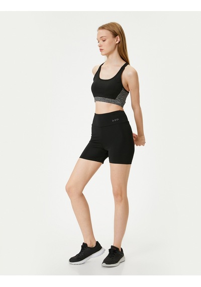 Koton Spor Biker Tayt Ekstra Mini Yüksek Bel Baskılı Slim Fit Siyah 5wak40141nk