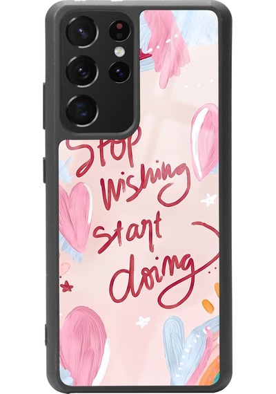 Samsung Uyumlu S-21 Ultra Pembe Motto Tasarımlı Glossy Telefon Kılıfı Çok Renkli