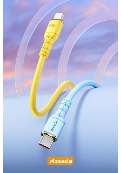 Azeada Linshion Serisi 60w Type-c To Type-c Hızlı Şarj Ve Data Kablosu 1m Sarı Az-b07as Sarı - Silikonlu, Type-c To Type-c