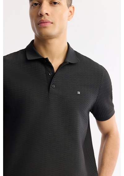Avva Erkek Siyah Polo Yaka Jakarlı Elastan Regular Fit T-shirt A51y1121