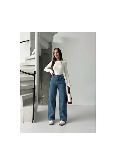 Bluemarlin Kadın Yüksek Bel Boyfriend Bol Paça Pantolon Tintli