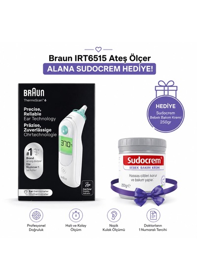 Braun 6515 Ateş Ölçer + 250gr Sudocrem Hediyeli