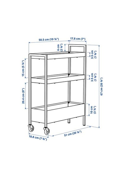 Ikea Nıssafors Servis Arabası, Siyah, 50,5x19x67 Cm