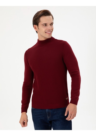 U.S. Polo Assn. Erkek Slim Fit Yarım Balıkçı Yaka Bordo Kazak 50297054-VR014