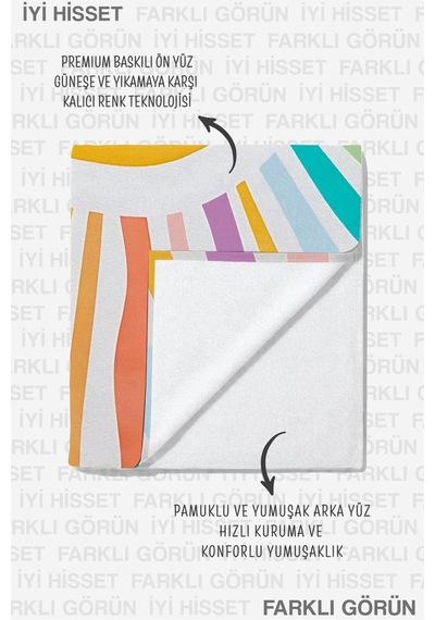 Renkli Güneş Temalı Çocuk Plaj Havlusu - Pastel Modern Havuz Deniz Hızlı Kuruyan Mikrofiber Havlu Mat Papatya
