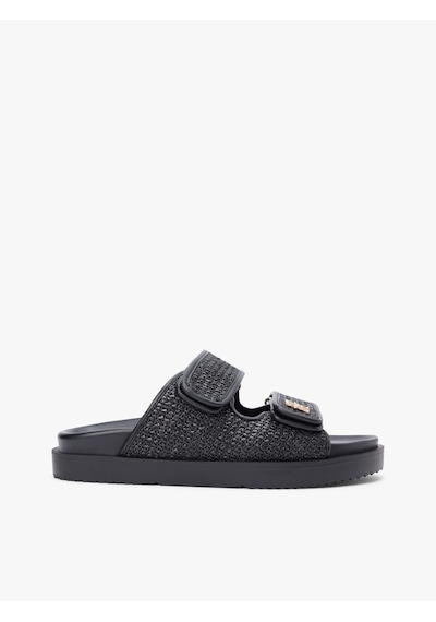 Tommy Hilfiger Double Strap Raffıa Sandal Kadın Siyah Terlik - Fw0fw09122