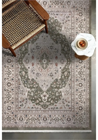 Mariesse Home Antik Serisi Vintage Modern Dokuma Salon Oturma Odası Halısı 402-yeşil