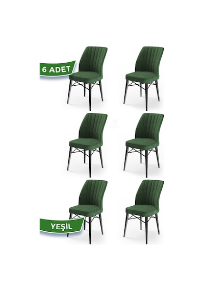 Canisa Flex Serisi, Üst Kalite Mutfak Sandalyesi, 6 Adet Haki Yeşil Sandalye, Gürgen Siyah Ahşap Ayak Sandalye Haki Yeşil Ayaklar Siyah