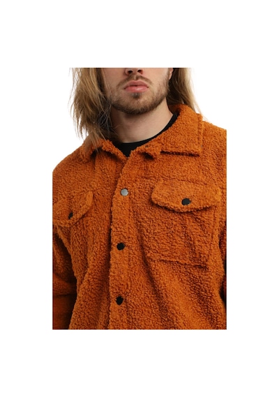Polostate Erkek Kıvırçık Peluş Cıt Cıt Kapamalı Ceket Tarçın