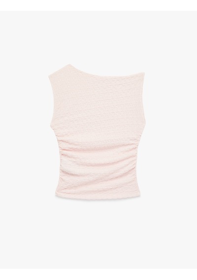 Koton Asimetrik Yaka Kolsuz Slim Fit Drapeli Bluz Pembe 6sal30003ık Gül