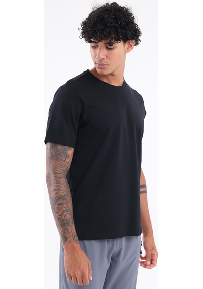 Rowinger Modal İnterlock Kumaş Minimal Logolu Bisiklet Yaka Erkek Spor T-shirt Siyah