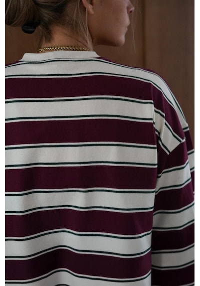 Bordo Bisiklet Yaka %100 Pamuklu Çizgili Uzun Kollu Tişört Mg2362 Bordo