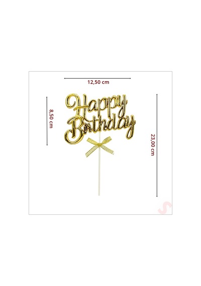 Happy Birthday Pasta Süsü, 23cm X 12,5cm - Altın