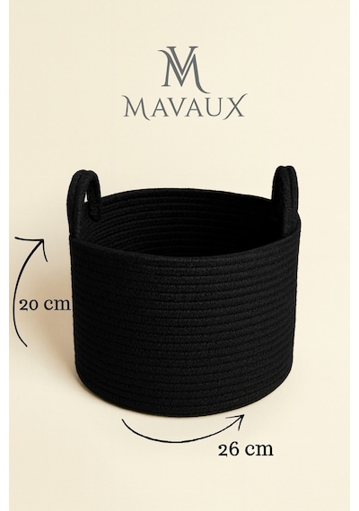 Mavaux Doğal El Dokuma Hasır Jüt Sepet 20x26 Cm Dekoratif, Çok Amaçlı, Şık Ve Dayanıklı Saklama Sepeti Siyah