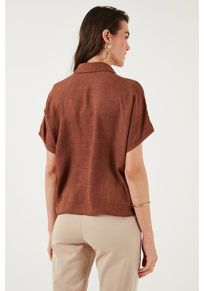 Lela Dantelli Relaxed Fit Kısa Kollu Bayan Gömlek 5865764 Kahve Lela Dantelli Relaxed Fit Kısa Kollu Bayan Gömlek 5865764 Kahve