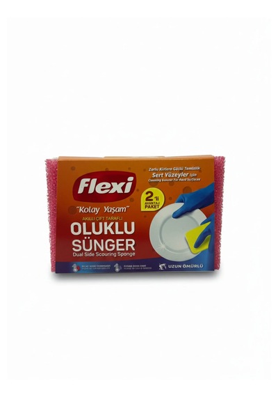 Flexi Akıllı Çift Taraflı Oluklu Sünger 2 Li Avantaj Paket Güçlü Temizlik