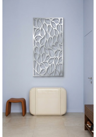 Yaprak Dekoratif Panel Metal Duvar Tablosu - Duvar Sanatı - Duvar Dekoru - Gümüş