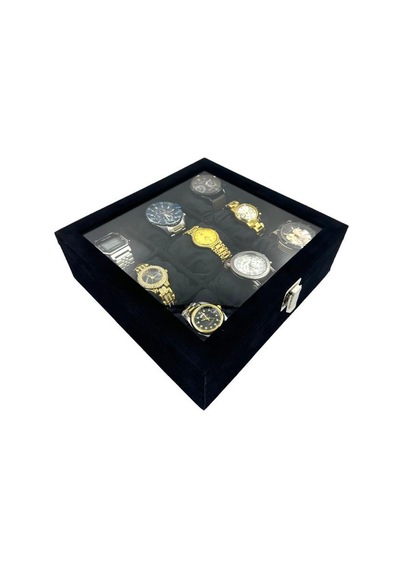 Richbox 9'lu Saat Kutusu Siyah Alcantara Süet