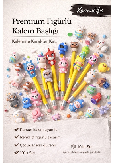 Premium Figürlü Kurşun Kalem Başlığı 10 Lu Set Renkli, Eğlenceli & Rastgele Figürlü Çok Renkli10