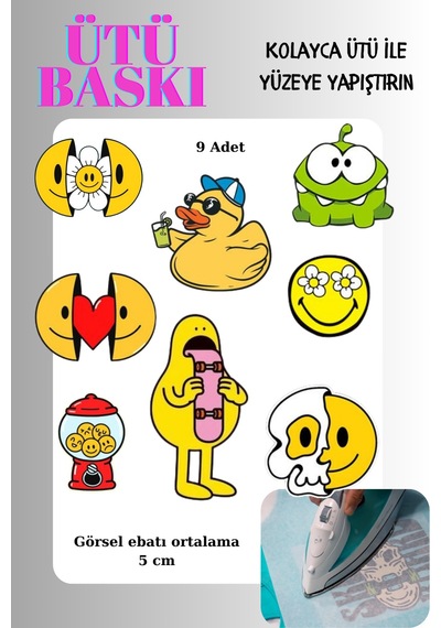 Ütü İle Yapışan Tekstil Transfer Dtf Baskı 9 Adet Emojiler - 674577422