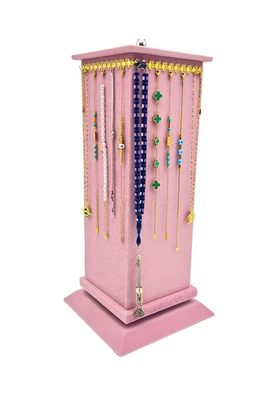 KutuveAksesuar Dönerli Bileklik Tesbih Ve Takı Standı Pembe Süet Pembe