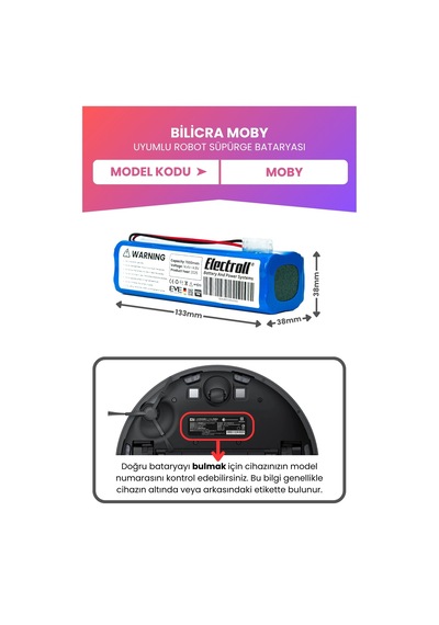 Bilicra Moby Batarya Maksimum Kapasite 7000mah Pil Robot Süpürge Bataryası
