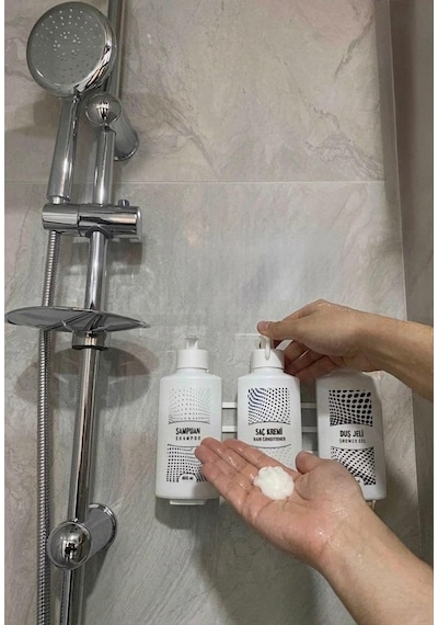 Duvara Asmalı Kilitli Aparatlı 3 Lü Banyo Seti Şampuan Duş Jeli Ve Saç Kremi Plastik Şişesi 400 Ml 1 Diğer