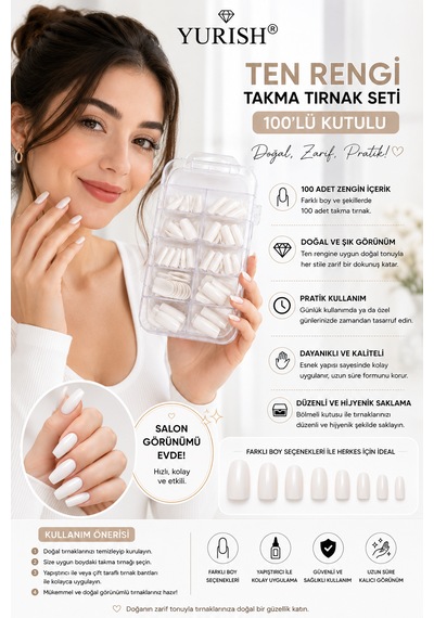 Ten Rengi Takma Tırnak Seti 100'lü Kutulu