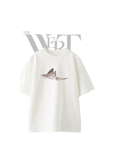 Thewert Spotted Ray Tasarım Baskılı Ünisex Beyaz Oversize T-shirt