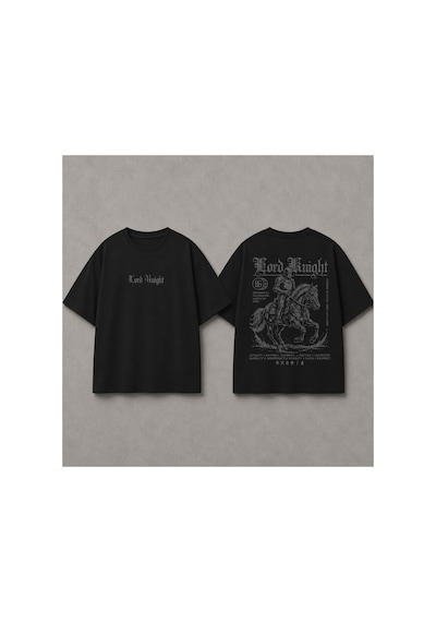 Yolo Street Lord Knight Baskılı Siyah Oversize Unisex Tişört %100 Pamuk Siyah1x2