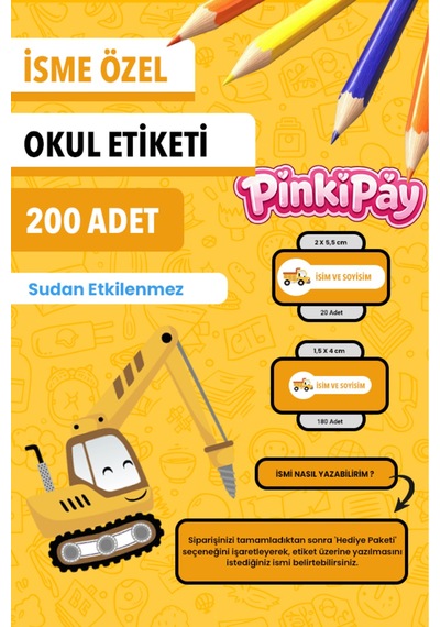 İsim Yazılabilir İş Makineleri Temalı Okul Etiketi Kalem & Defter İçin 200 Adet Çoklu