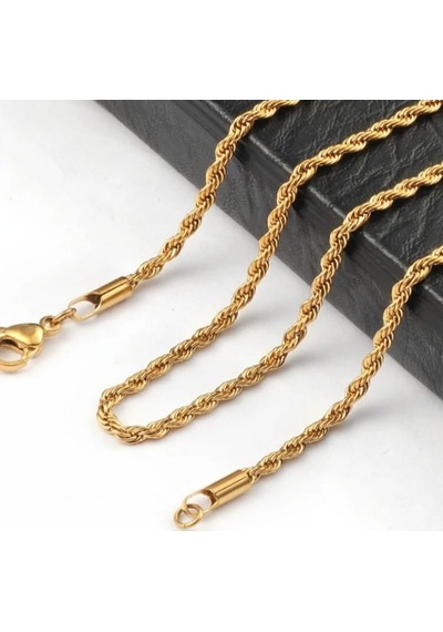 Gees Global 4mm Unisex Burgu Halat Zincir Kolye Gold Kaplama 60 Cm Gbzs