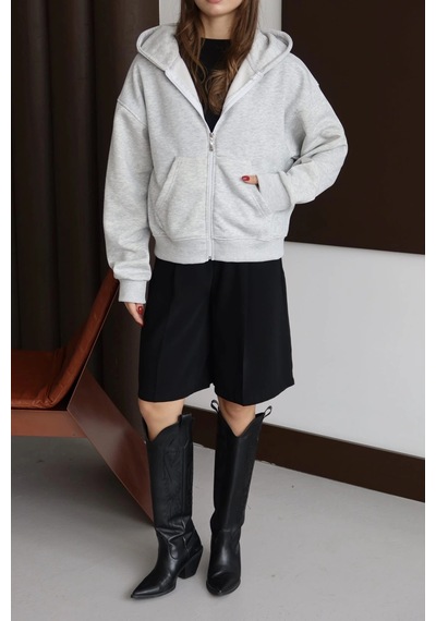Kazax 3 İplik Şardonlu Kapşonlu Hoodie Frm Gri P510437 Gri