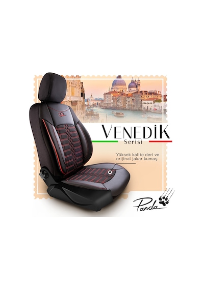 Panda Venedik Serisi Jakar Kumaş Oto Koltuk Kılıfı - Siyah / Kırmızı