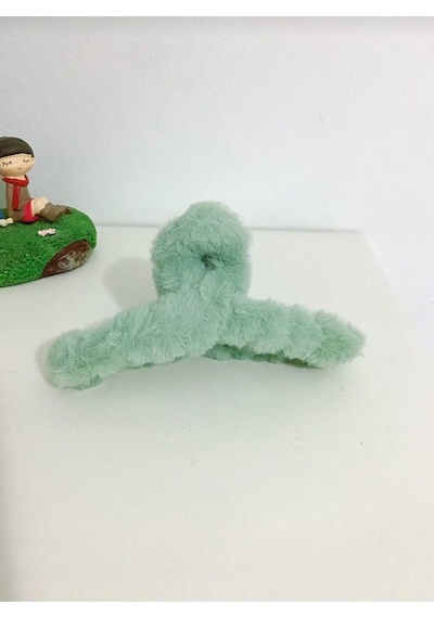 Peluş Yumuşak Tüylü Mandal Toka Yeşil