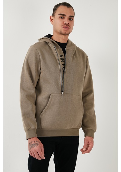 Buratti Kanguru Cepli Fermuarlı Kapüşon Yaka Slim Fit Erkek Sweat 575707 Vizon Yeşili