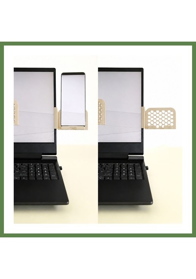 Bezos 3d Baskı Monitor Telefon Tutucu - Petek Desenli Laptop Kenar Telefon Tutucu-bej Hb006