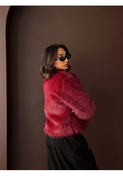 Verymoda Tavşan Tüyü Dügmeli Kaban F1970 Bordo