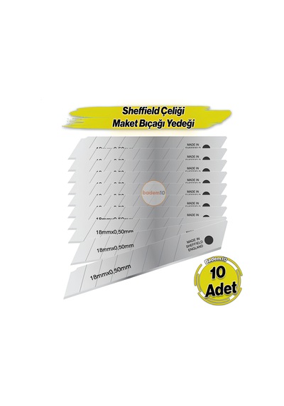 İthal 10 Adet 8 Dilim Maket Bıçağı Yedeği Ucu 0.50 Mm Kalınlık X 18 Mm Genişlik Bıçak Ucu Jilet