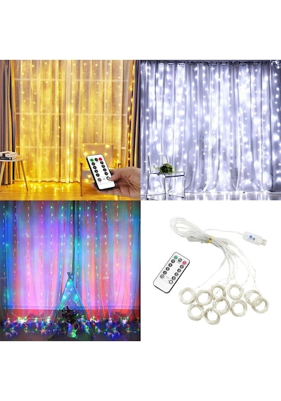 Mor 300 Led Perde Işıkları Dize 3m 3m Usb İle Çalışan Su Geçirmez Pırıltı Duvar Işıkları Mor