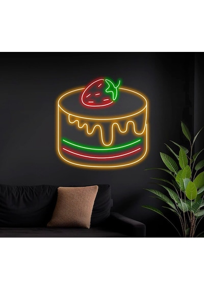 Çilekli Pasta Figürlü Neon Tabela Turuncu