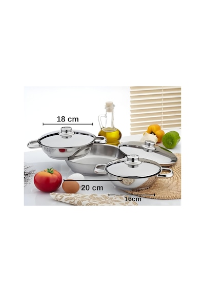 Tr Paslanmaz Çelik Omlet Tava Seti, Kapaklı, 3 Adet, 16cm, 18cm, 20cm, 6 Parça Diğer