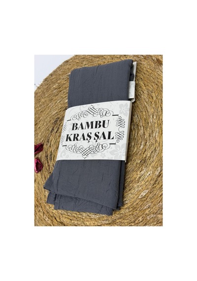 Flora Tekstil Bambu Kraş Şal Modeli - Ütü Gerektirmeyen Koyu Gri
