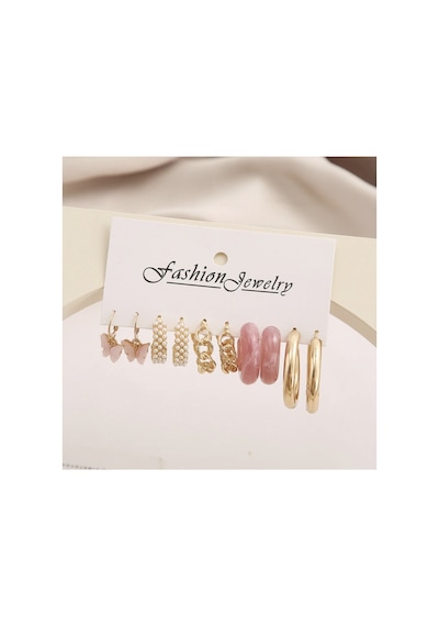 Pinkfly Akrilik Ve Incili Altın Gold Halka Çoklu Küpe Seti - 14 Şubat Sevgiliye Hediye Su Yeşili