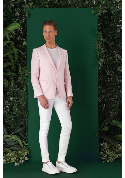 Efor Comfort Fit Çift Yırtmaç %100 Keten Casual Pembe Ceket C 668 Pembe