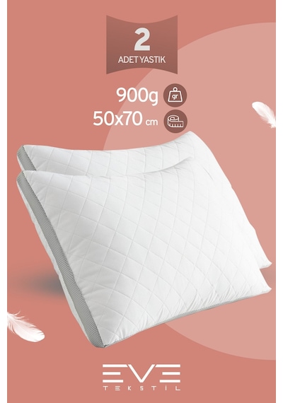 Eve Tekstil 2 Adet Klimax Serisi Kılıflı Fermuarlı Klimali Antialerjik Silikon Elyaf Yastık 50x70cm 900 Gr Beyaz