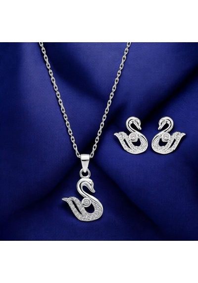 Servi 925 Ayar Gümüş Grace Kuğu Kolye Ve Küpe Set-24