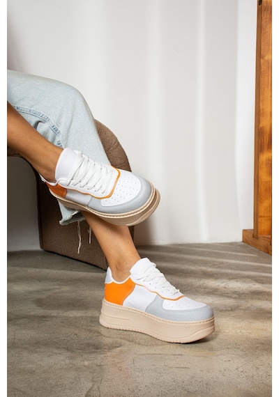 Günlük Kadın Sneaker Bağcıklı Hafif Kalın Yüksek Tabanlı Yürüyüş Nefes Alan Spor Ayakkabı 451 Bej - Oranj Günlük Kadın Sneaker Bağcıklı Hafif Kalın Yüksek Tabanlı Yürüyüş Nefes Alan Spor Ayakkabı 451 Bej - Oranj