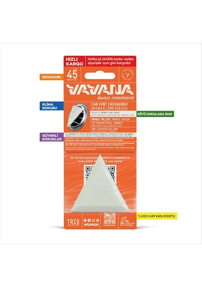 Trio Araba Klima Kokusu - Mango Ve Kavun Aromalı Oto Kokusu Bpa & Sıvı İçermez 45 Gün Etkili Araç Kokusu Mango & Kavun