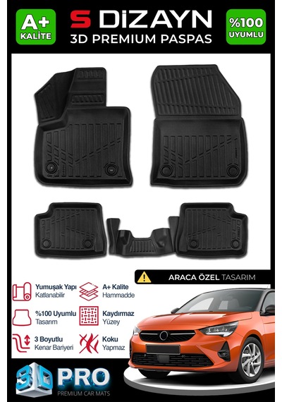 S-dizayn Opel Corsa Elektrikli 3d Pro Havuzlu Paspas 2019 Üzeri A+ Kalite